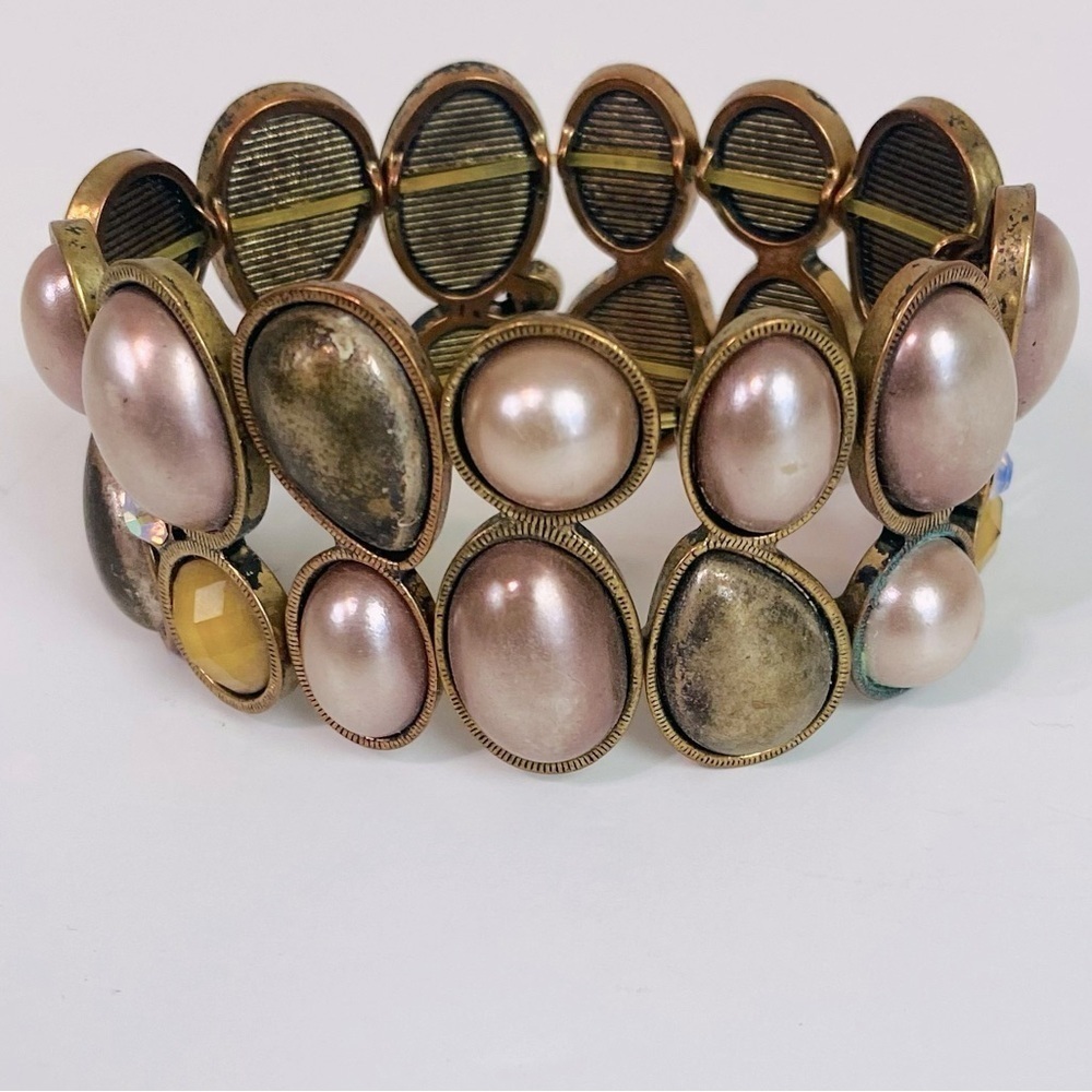Cookie Lee Champagne Baubles Crystal And Pearl Stretch Bracelet OS
